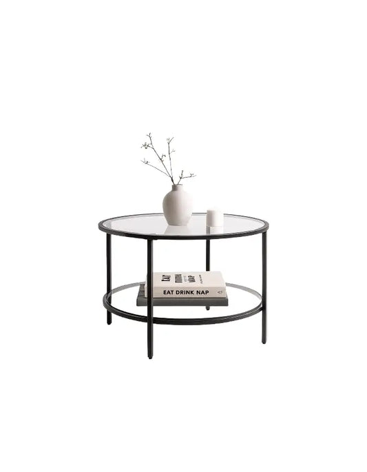 Mesa de Centro Orbe con Vidrio y Metal Negro