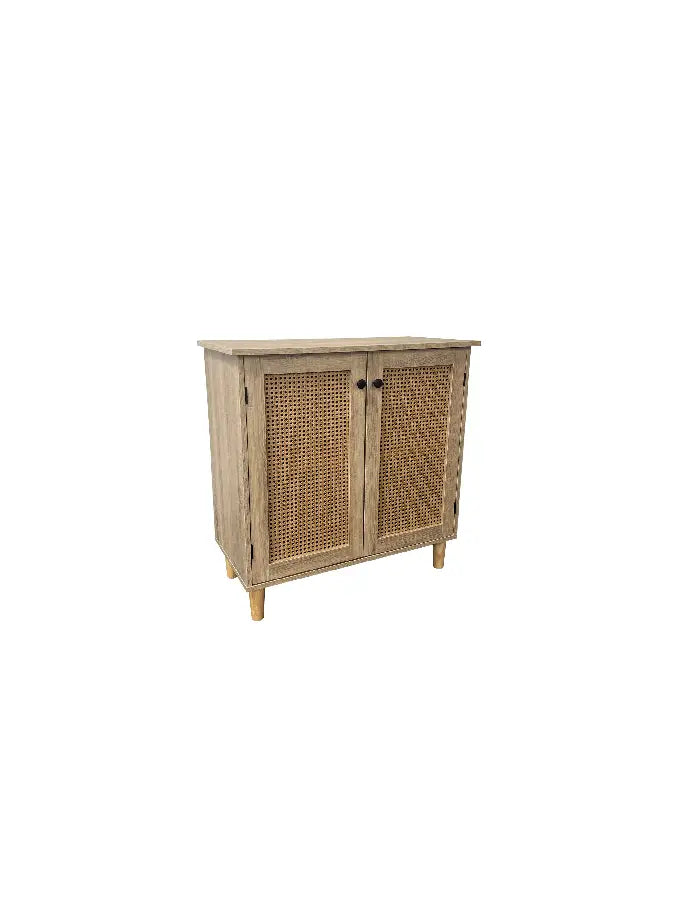 Cómoda 2 Puertas con Rattan - Madera Clara