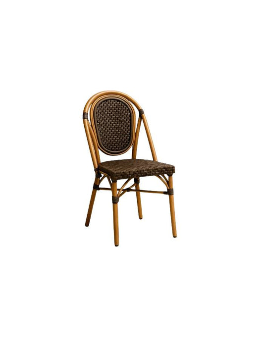 Silla de Exterior Estilo Francés con Marco Dorado y Ratán Oscuro