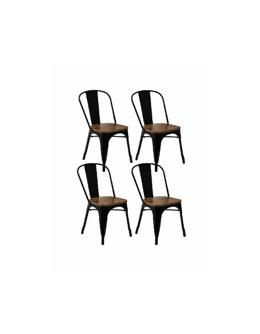 Pack x4 Silla Tolix Asiento Madera Oscura