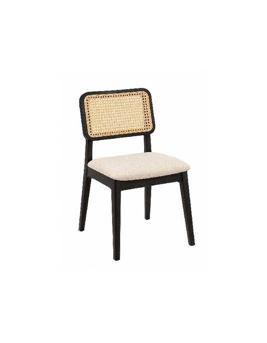 Silla de Comedor con Respaldo de Ratán y Asiento Tapizado - Beige