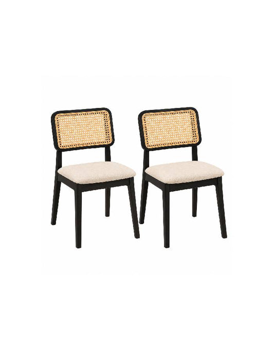 Pack de 2 Sillas de Comedor con Respaldo de Ratán y Asiento Tapizado – Beige