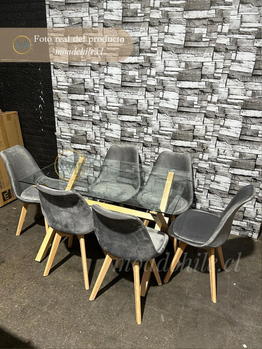 Comedor Rectangular Tulip Terciopelo 6P