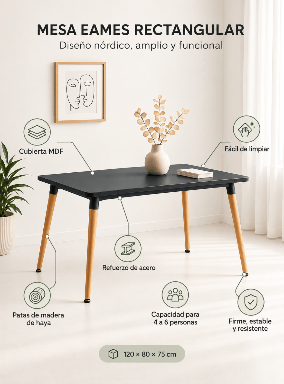 Mesa Eames Rectangular 120CM