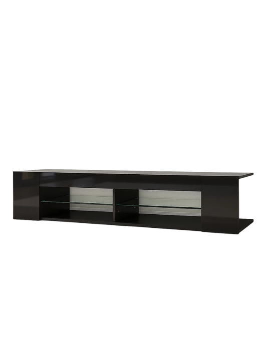 Mueble de TV Moderno Negro con Luces LED y Compartimentos