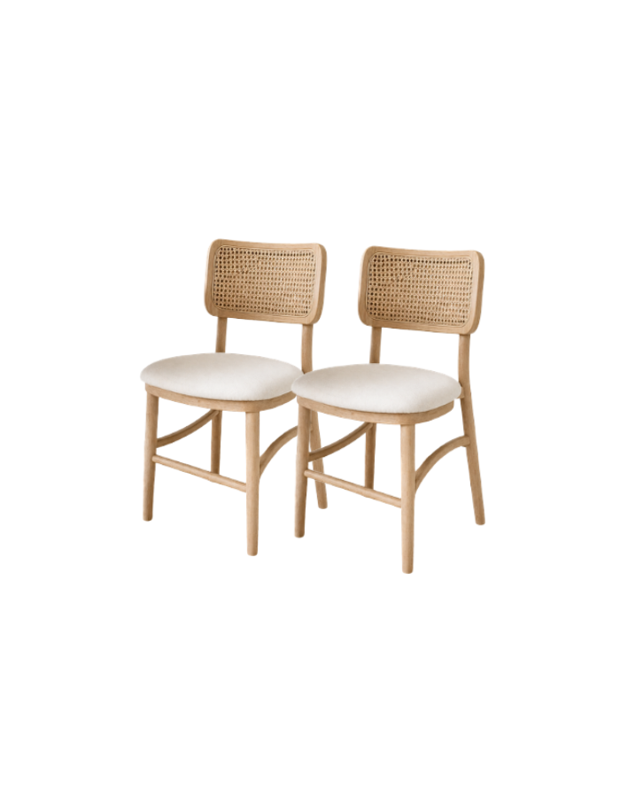 Pack de 2 Sillas Kansas de Estilo Natural Con Respaldo Tejido y Asiento Acolchado