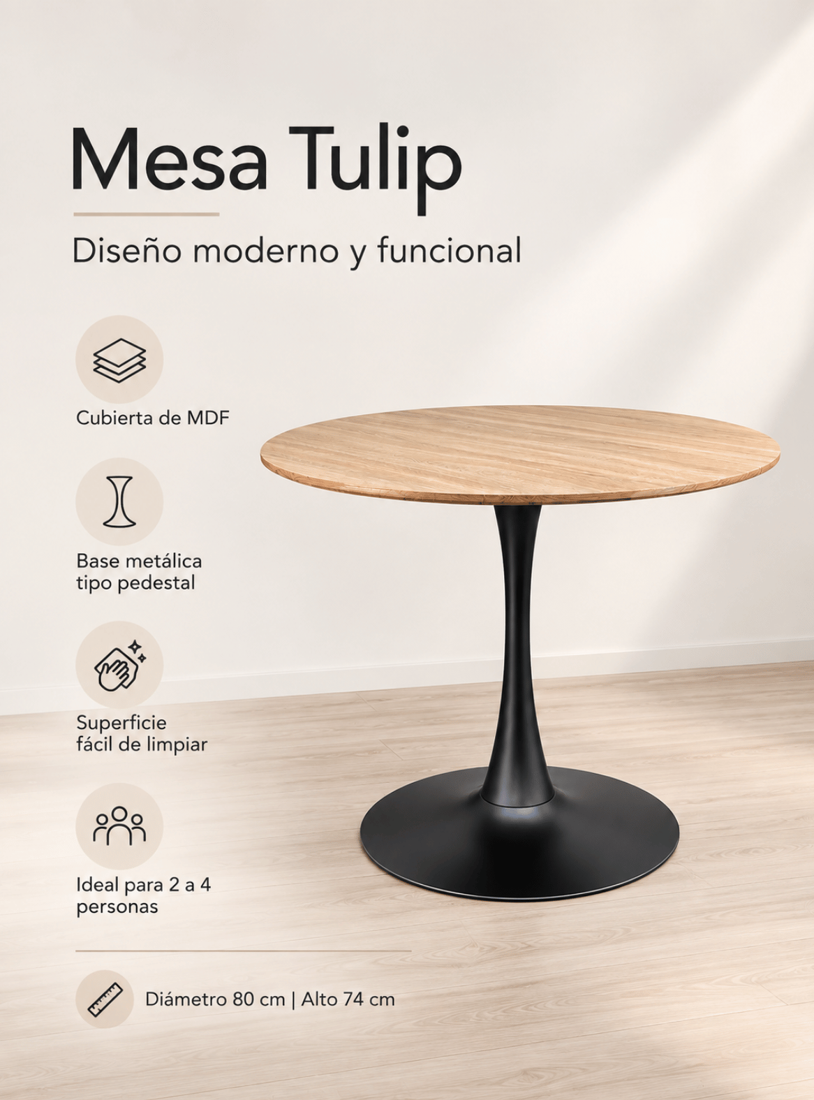 Mesa de Comedor Tulip Madera 80cm