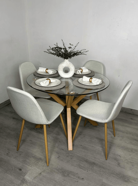 Comedor Redondo 4P Clinton Lino (pata simil madera)