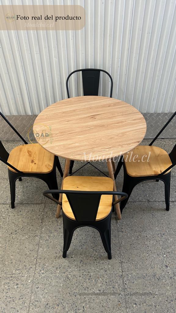 Comedor Redondo 4P Madera y Hierro