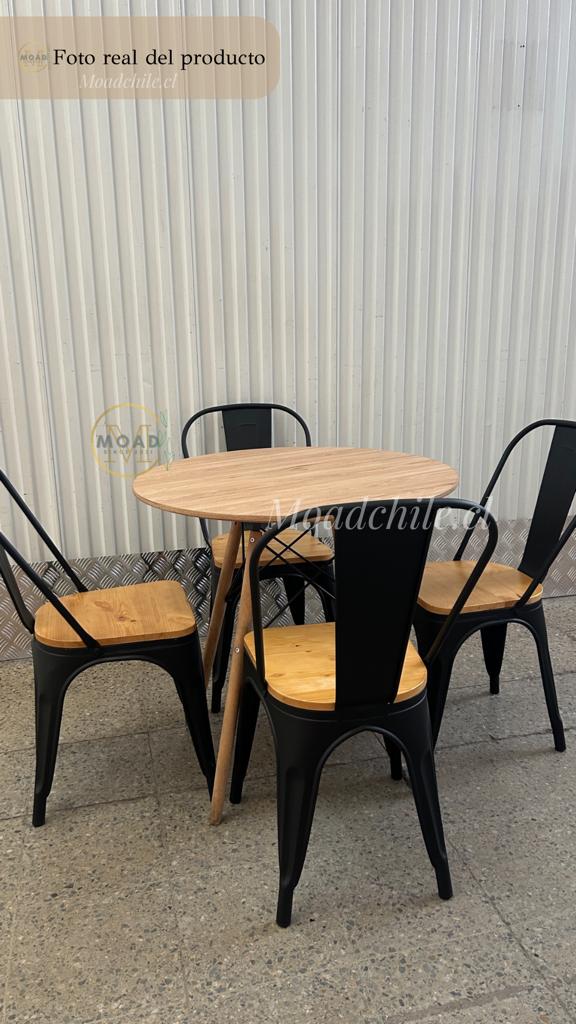 Comedor Redondo 4P Madera y Hierro