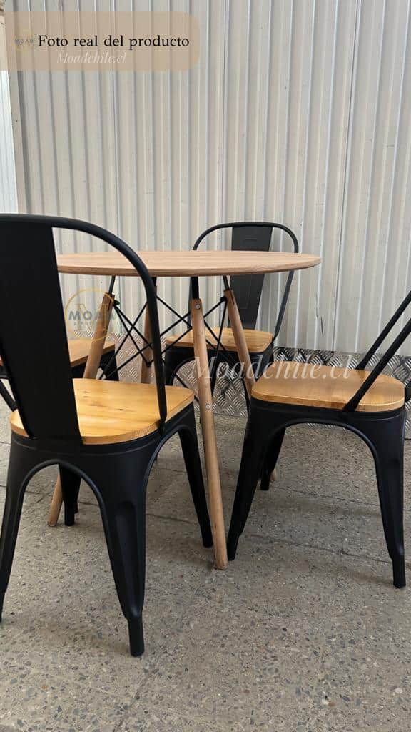 Comedor Redondo 4P Madera y Hierro
