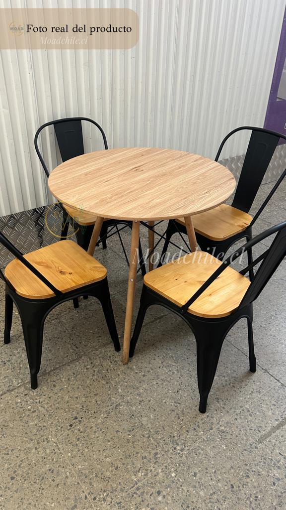 Comedor Redondo 4P Madera y Hierro