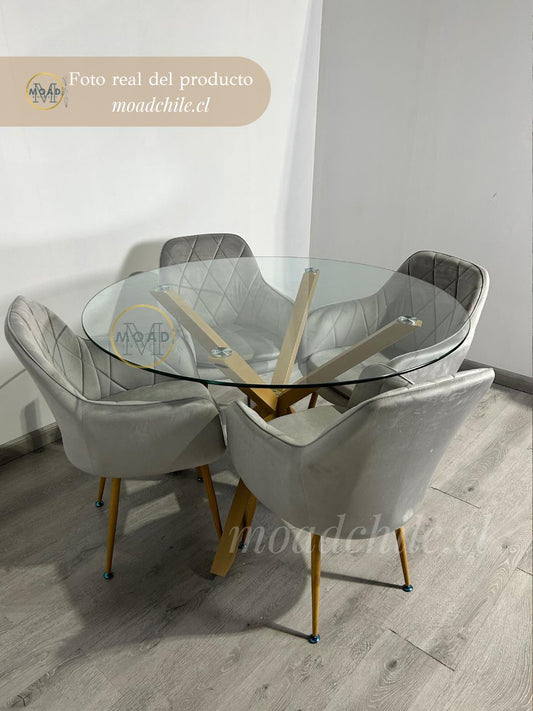 Comedor Redondo Genova Diamond Terciopelo 4P
