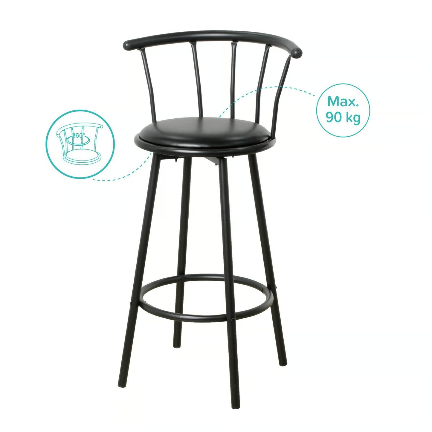Silla de Bar Romana Giratoria Negra