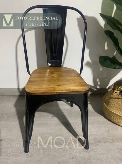 Silla Tolix con asiento de Madera oscura