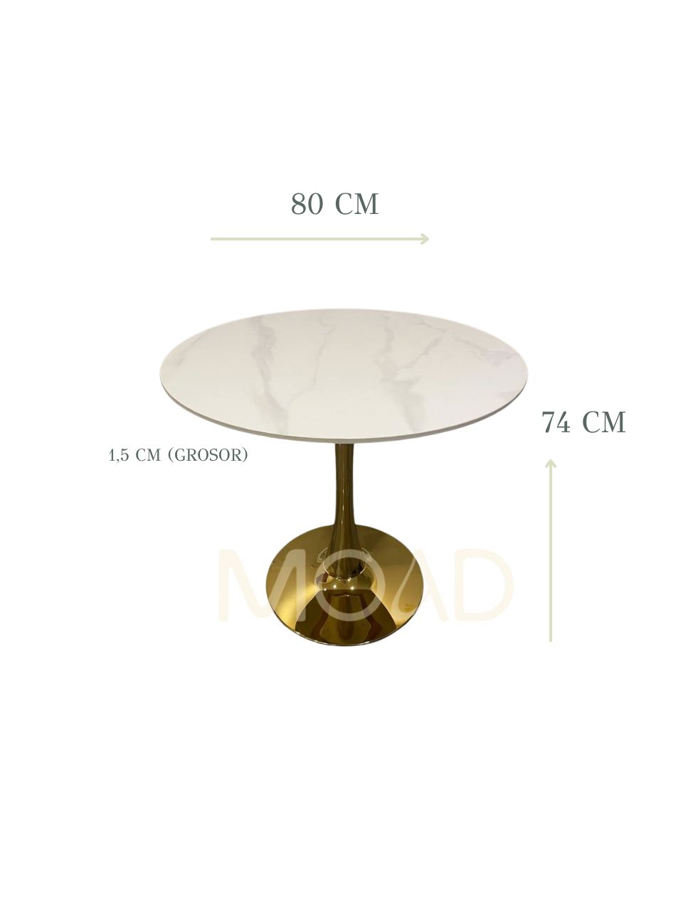 Mesa Tulip Piedra Sinterizada Gold 80cm