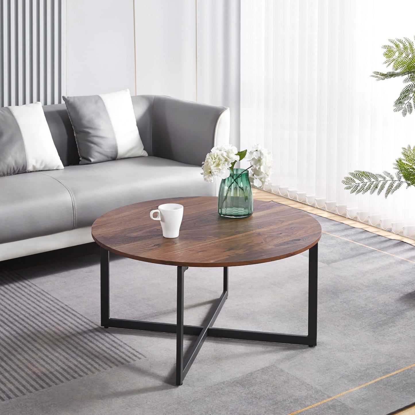 Mesa de Centro 80cm Redonda - Madera Oscura