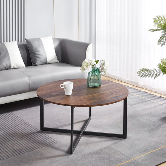 Mesa de Centro 80cm Redonda - Madera Oscura