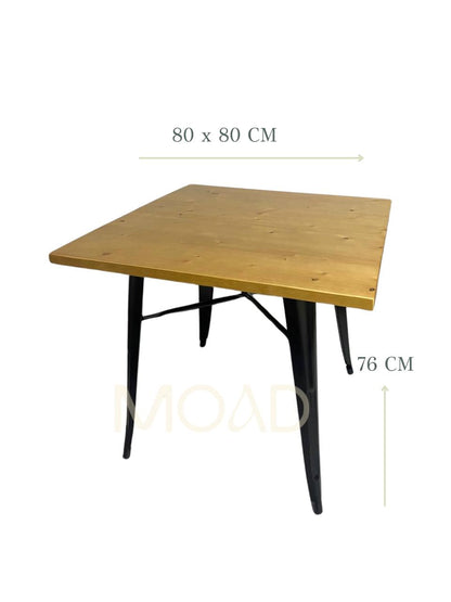 Mesa de comedor Tolix 80x80cm (madera clara)