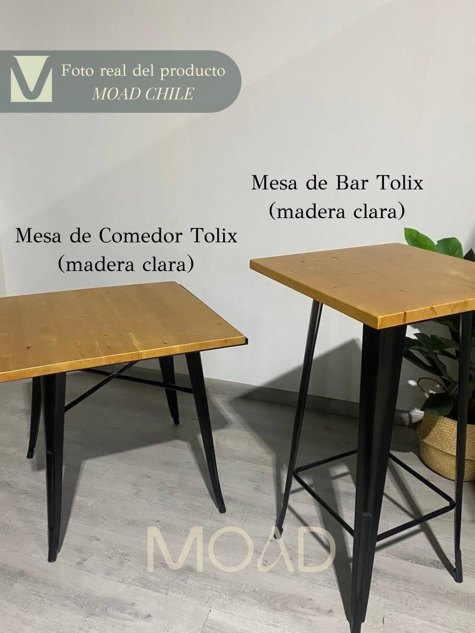 Mesa Bar Alta Tolix 60x60cm (madera clara)
