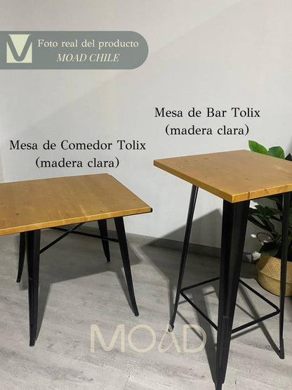Mesa Bar Alta Tolix 60x60cm (madera clara)
