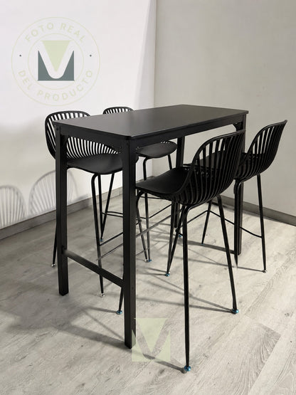 Set Terraza Tropea Rectangular Black con 4 Taburetes