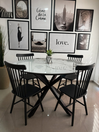 Comedor Cross Redondo Windsor Stone Black 4P