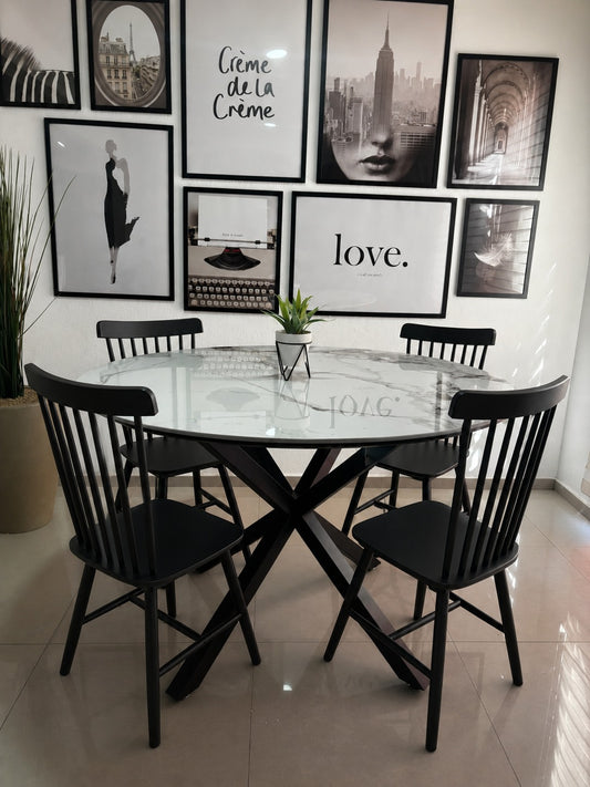Comedor Cross Redondo Windsor Stone Black 4P
