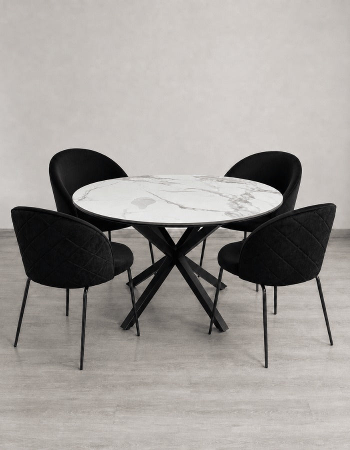 Comedor Cross Redondo Gabrielle Stone Black 4P