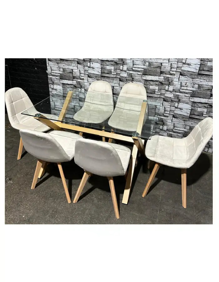 Comedor Rectangular Capitone Terciopelo Cross 6P