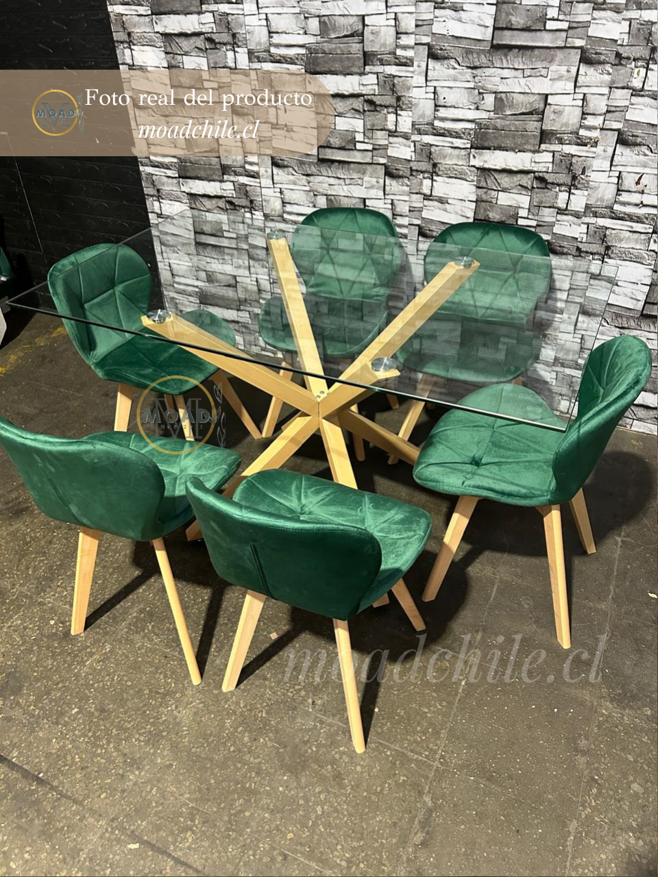 Comedor Rectangular London Cross Mariposa Terciopelo 6P