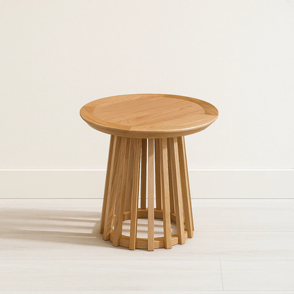 Mesa Redonda de 50 cm Madera Natural con Base Estilo Rejilla