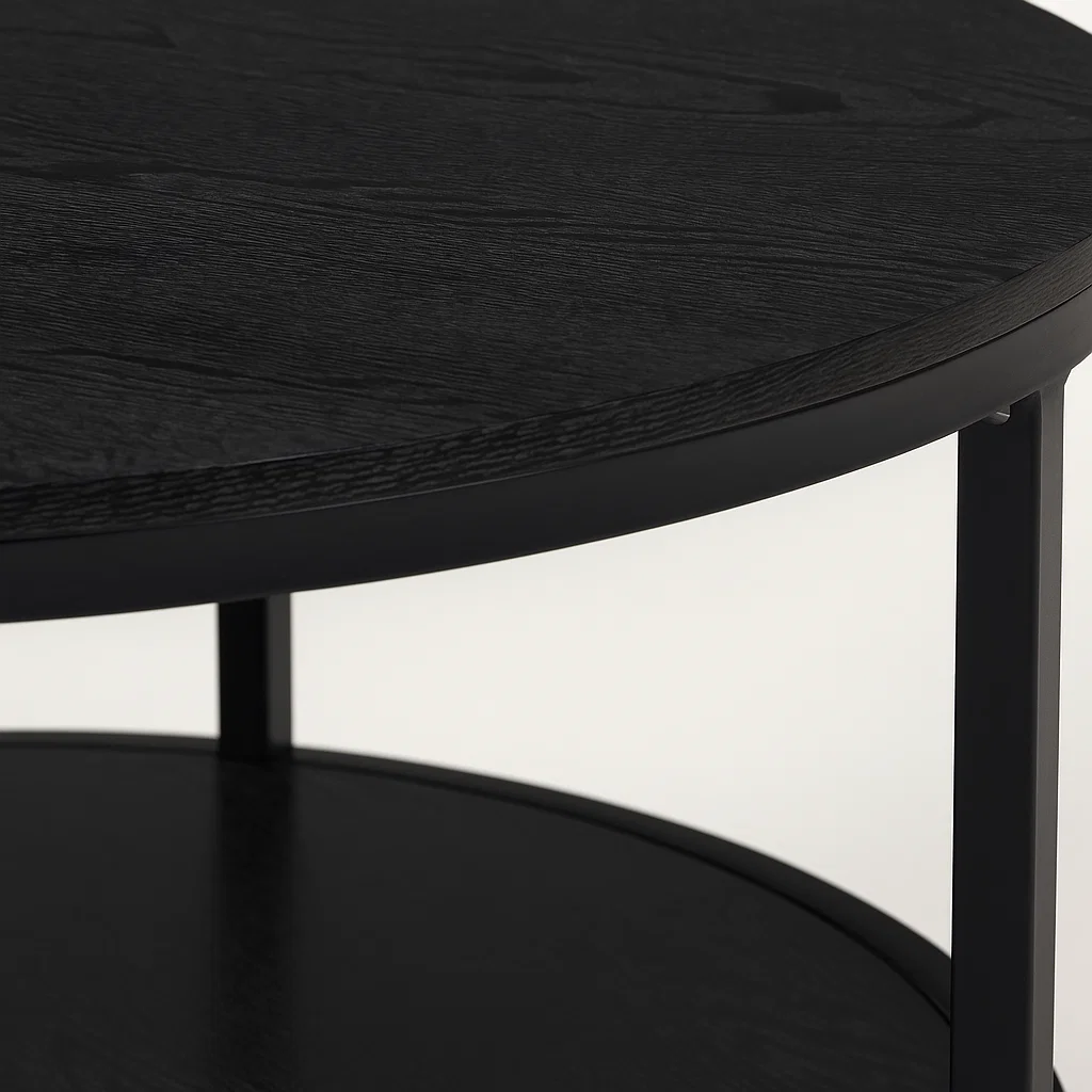 Mesa de Centro Redonda Negra - Diseño Moderno con Doble Nivel