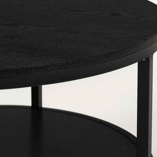 Mesa de Centro Redonda Negra - Diseño Moderno con Doble Nivel