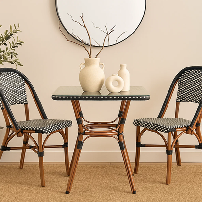 Mesa Bistro Parisino con Metál y Rattan Sintético