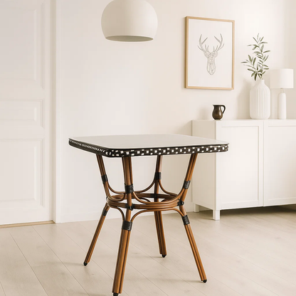 Mesa Bistro Parisino con Metál y Rattan Sintético