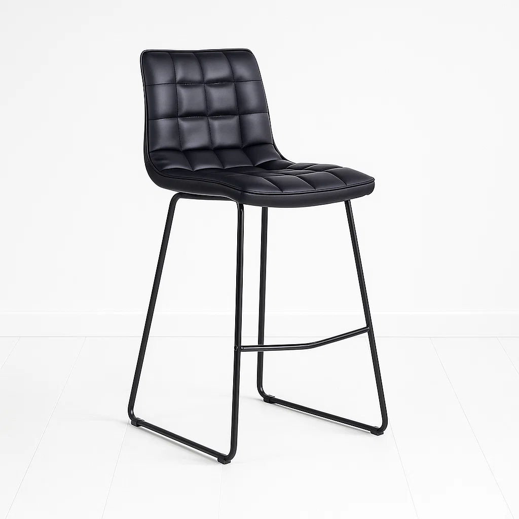 Taburete Alto Milano Cuero Sintetico con Patas Metálicas Estilo Industrial