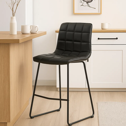 Taburete Alto Milano Cuero Sintetico con Patas Metálicas Estilo Industrial