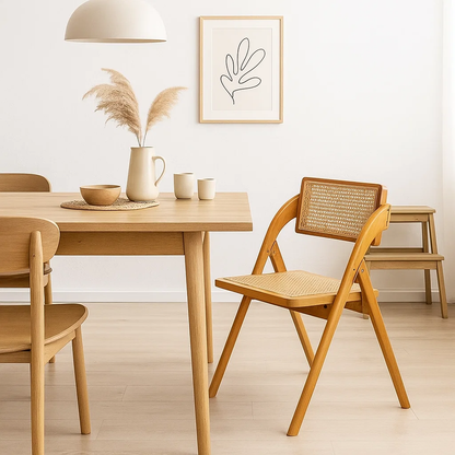 Silla Ambar Plegable de Madera Rattan Natural