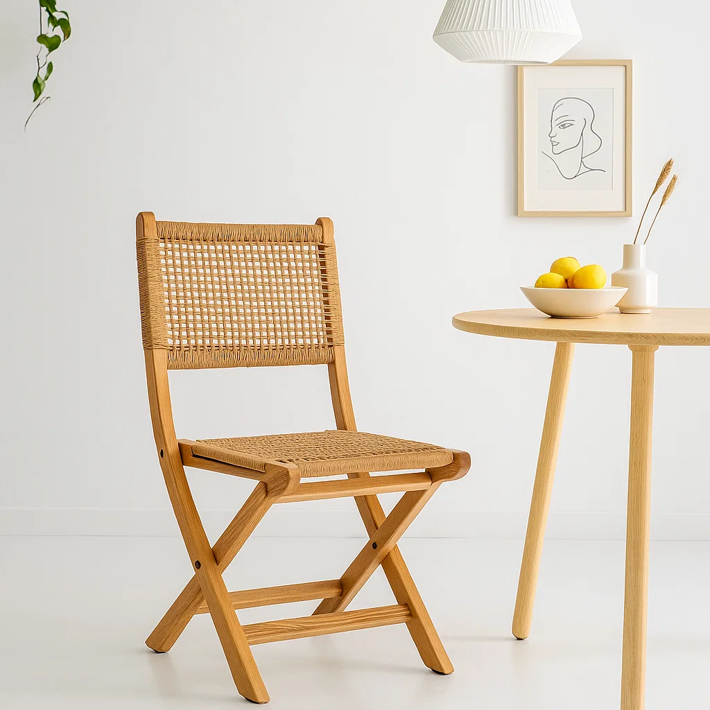 Silla Nido Plegable de Madera Rattan Natural