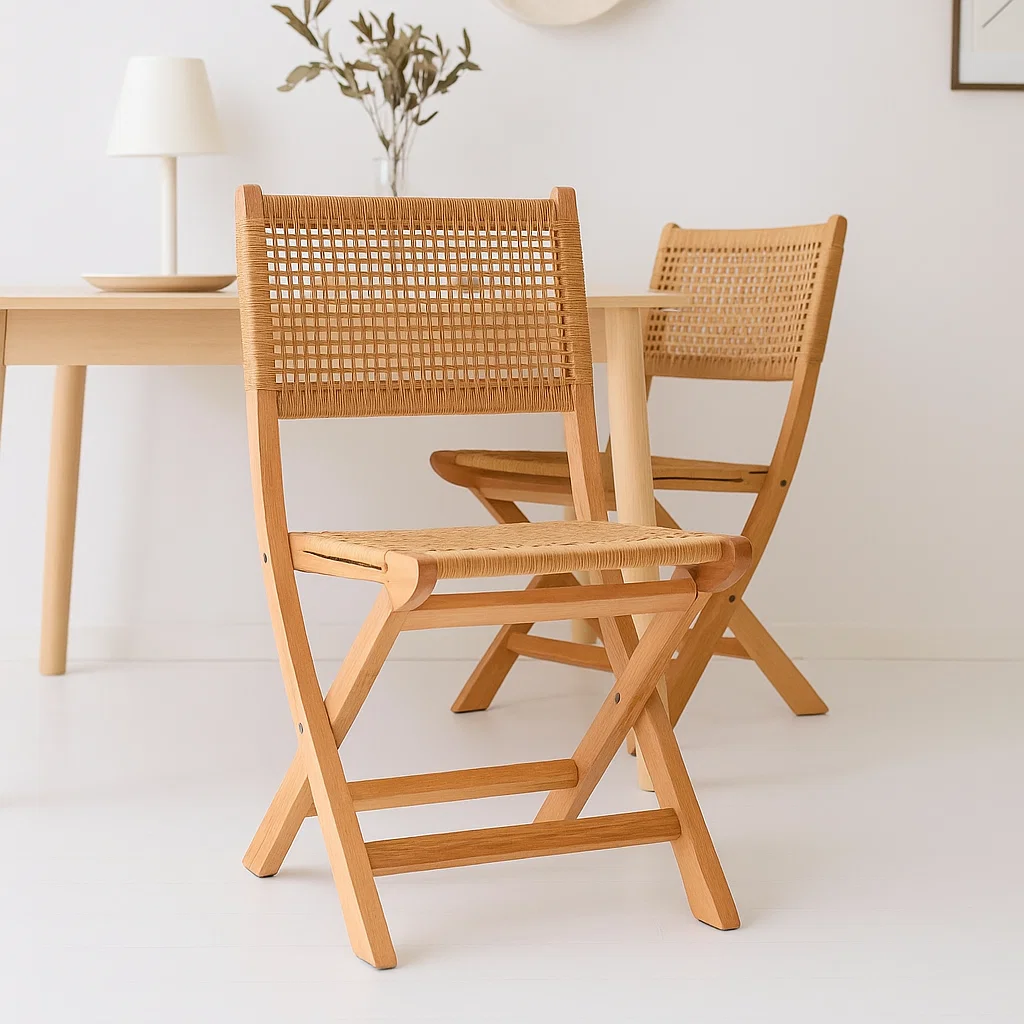 Silla Nido Plegable de Madera Rattan Natural