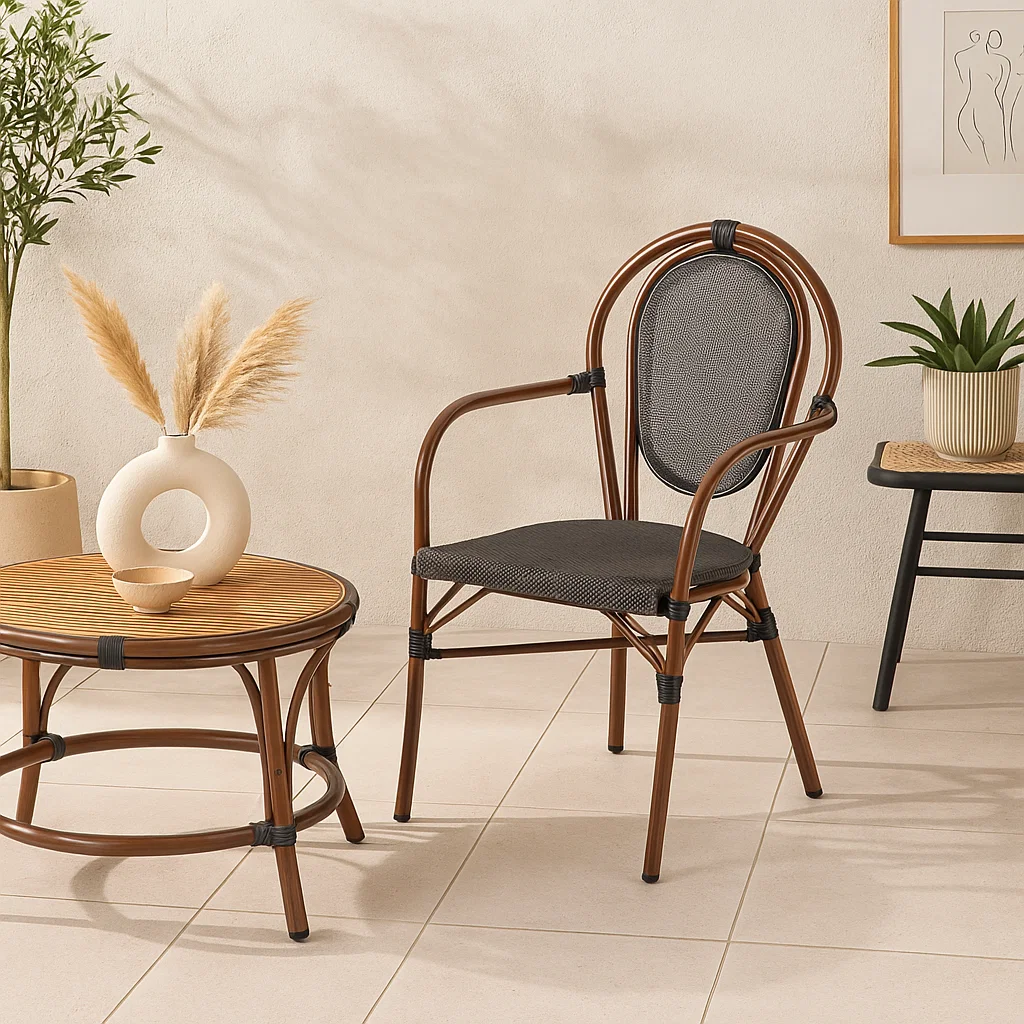 Silla Provence Parisina Rattan con Reposabrazos - Café Oscuro