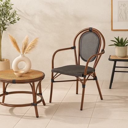 Silla Provence Parisina Rattan con Reposabrazos - Café Oscuro