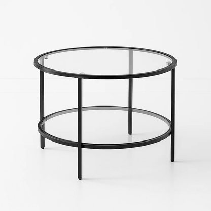 Mesa de Centro Orbe con Vidrio y Metal Negro