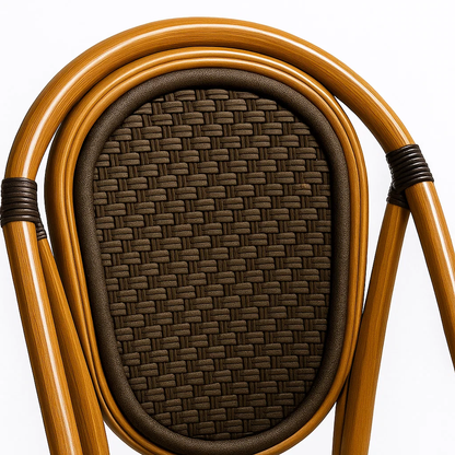 Silla de Exterior Estilo Francés con Marco Dorado y Ratán Oscuro