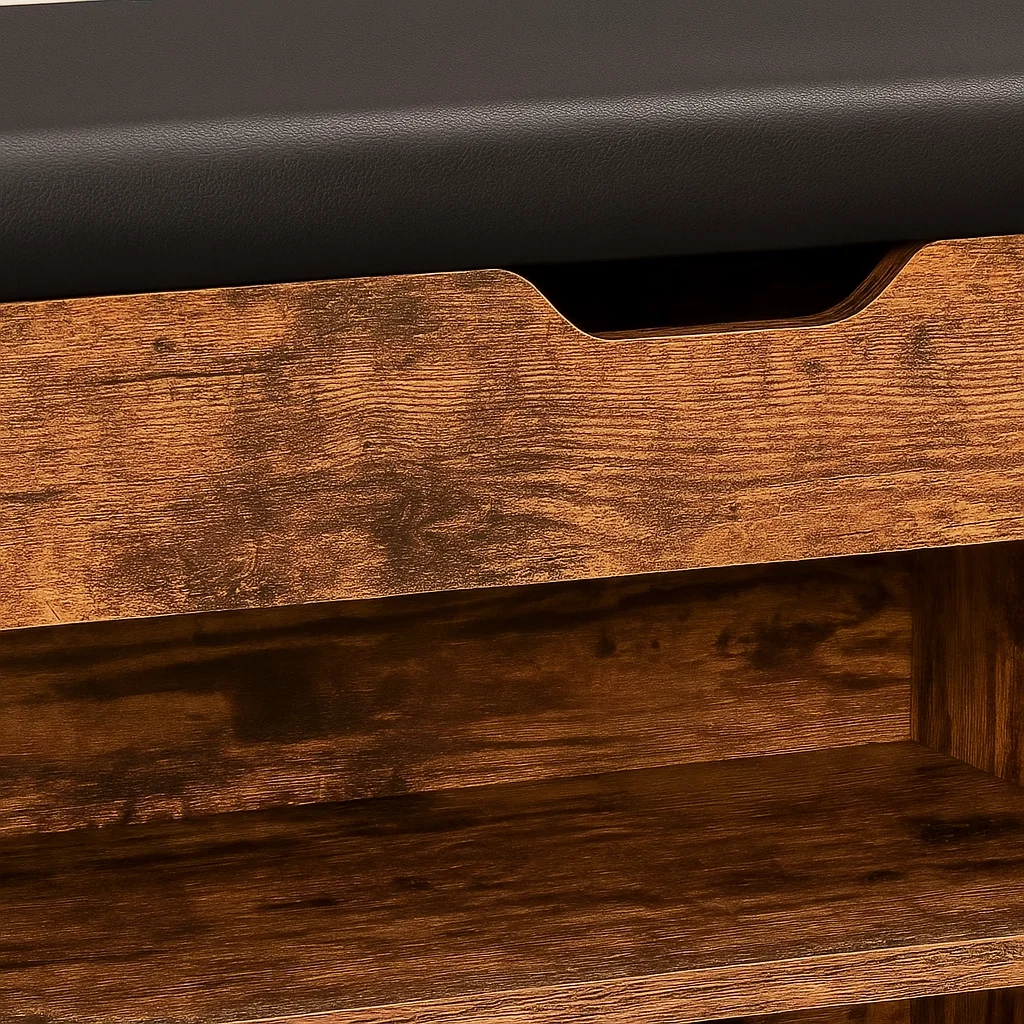Banco Zapatero de Madera Rústica con Asiento Acolchado y Baúl de Almacenaje