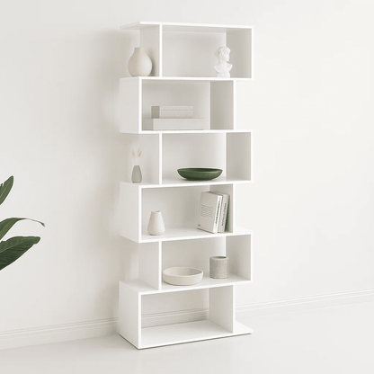 Estantería Moderna ZigZag de 6 Niveles - Blanco