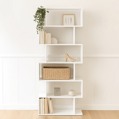 Estantería Moderna ZigZag de 6 Niveles - Blanco