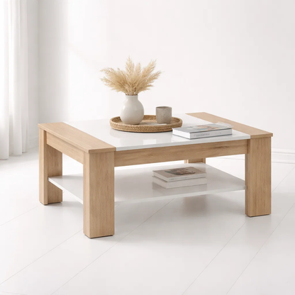 Mesa De Centro de Dos Niveles Coffee Blanco Roble