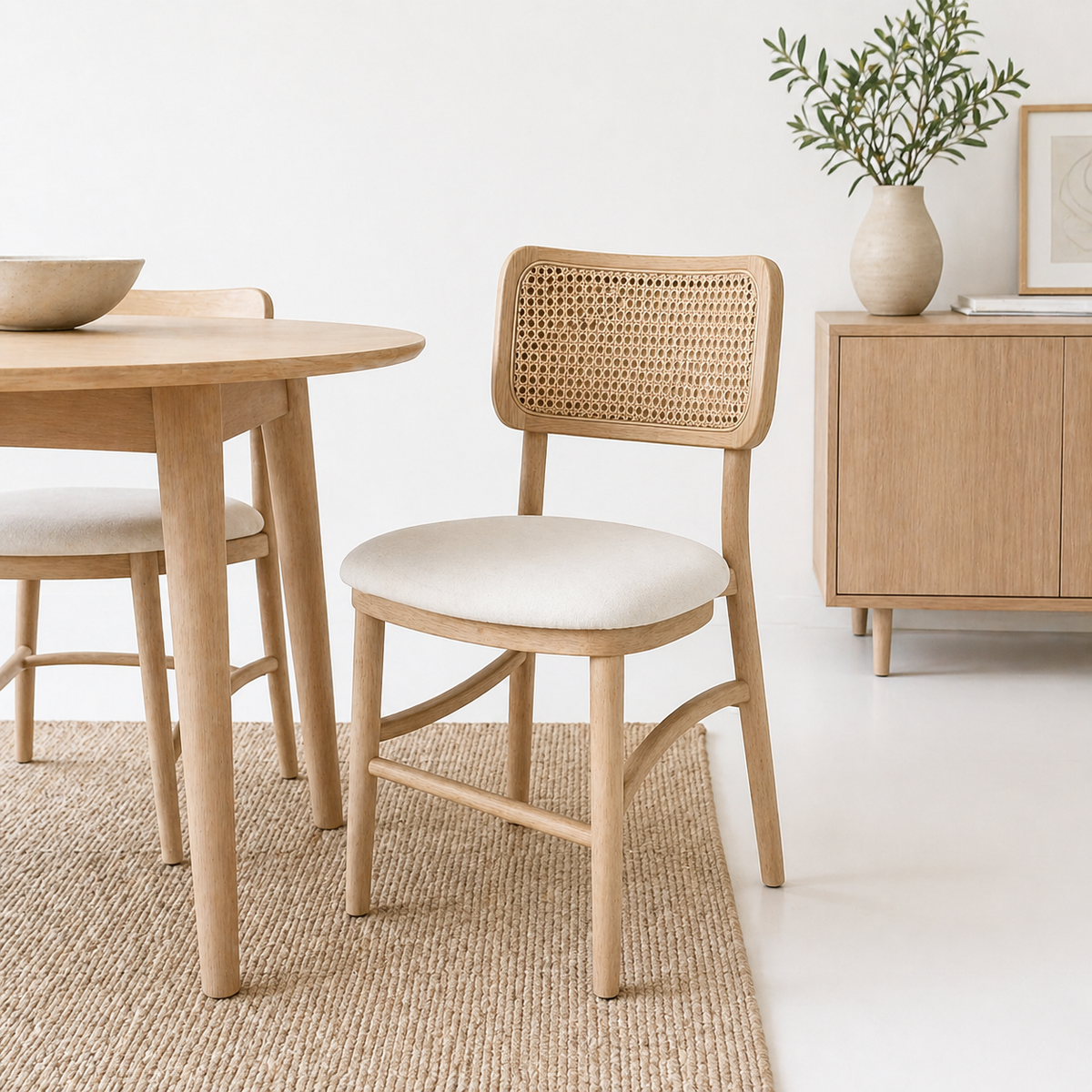 Pack de 2 Sillas Kansas de Estilo Natural Con Respaldo Tejido y Asiento Acolchado